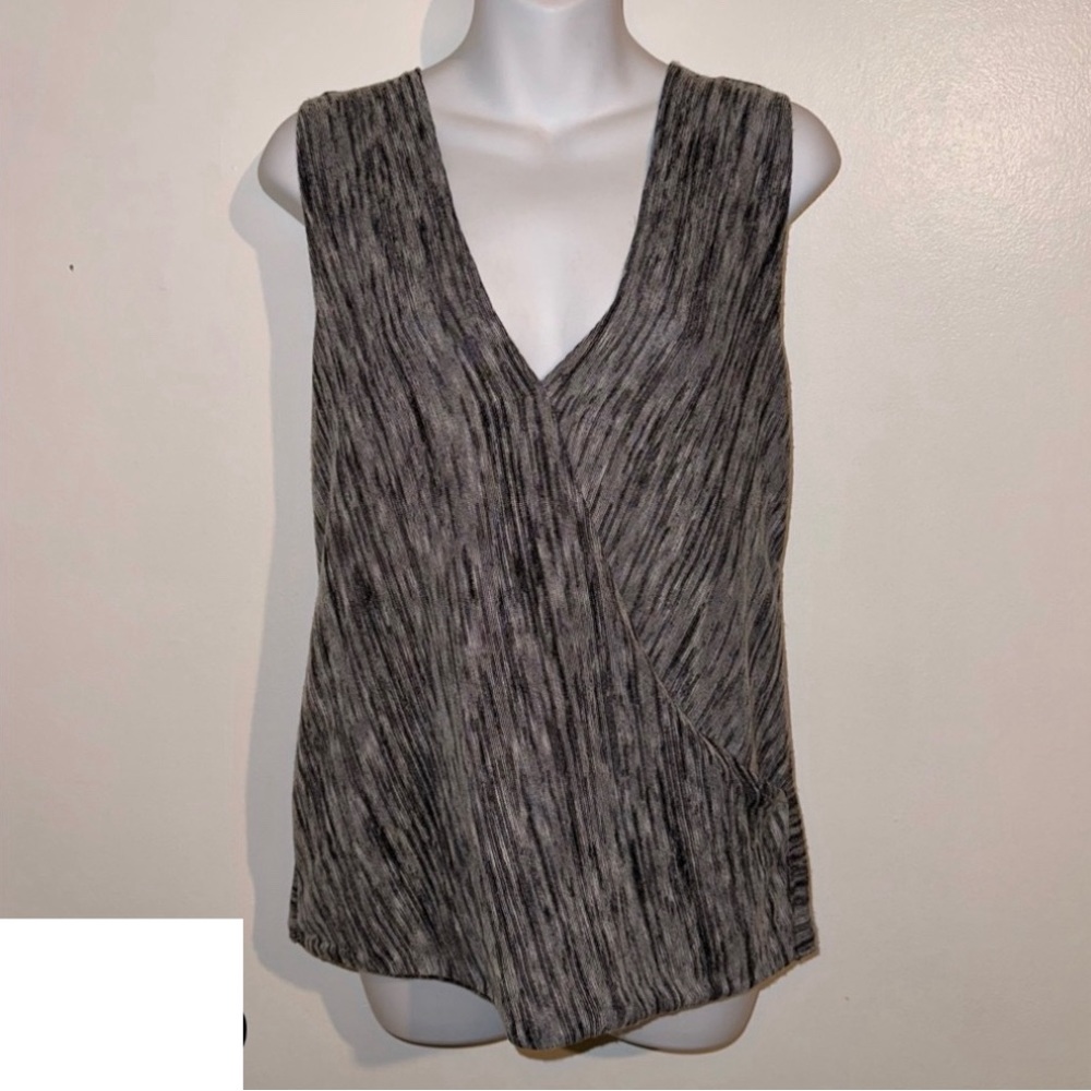BCBGMaxAzria sleeveless faux Wrap around top, size medium, gray/black